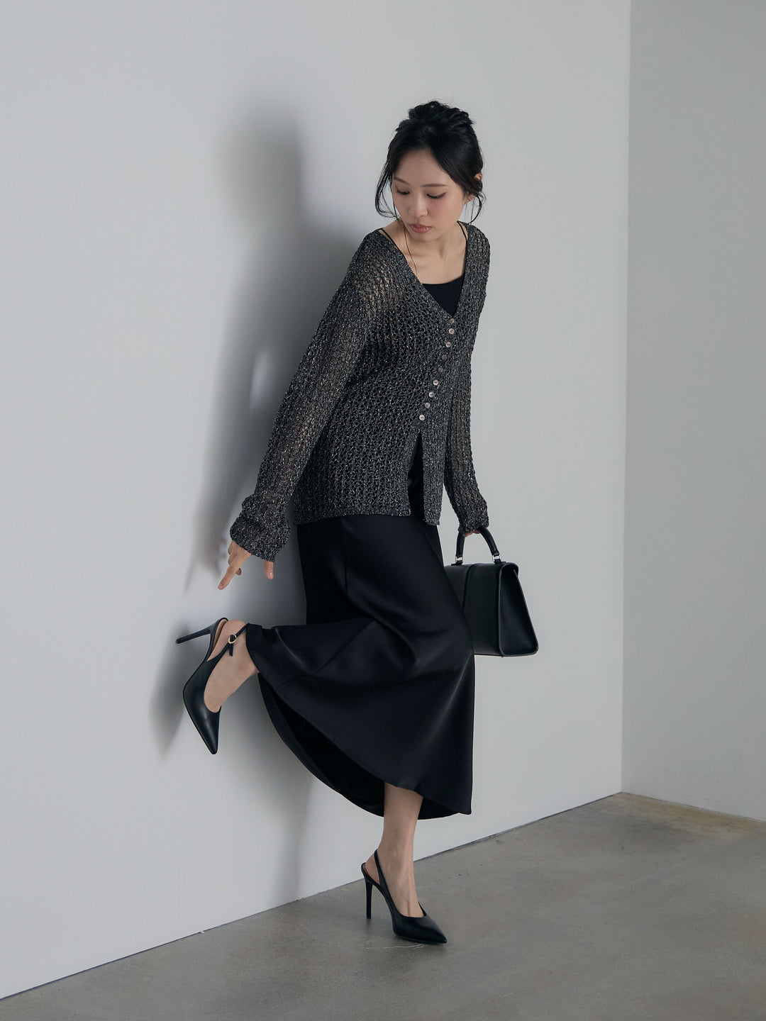 ネップメッシュVネックカーディガン