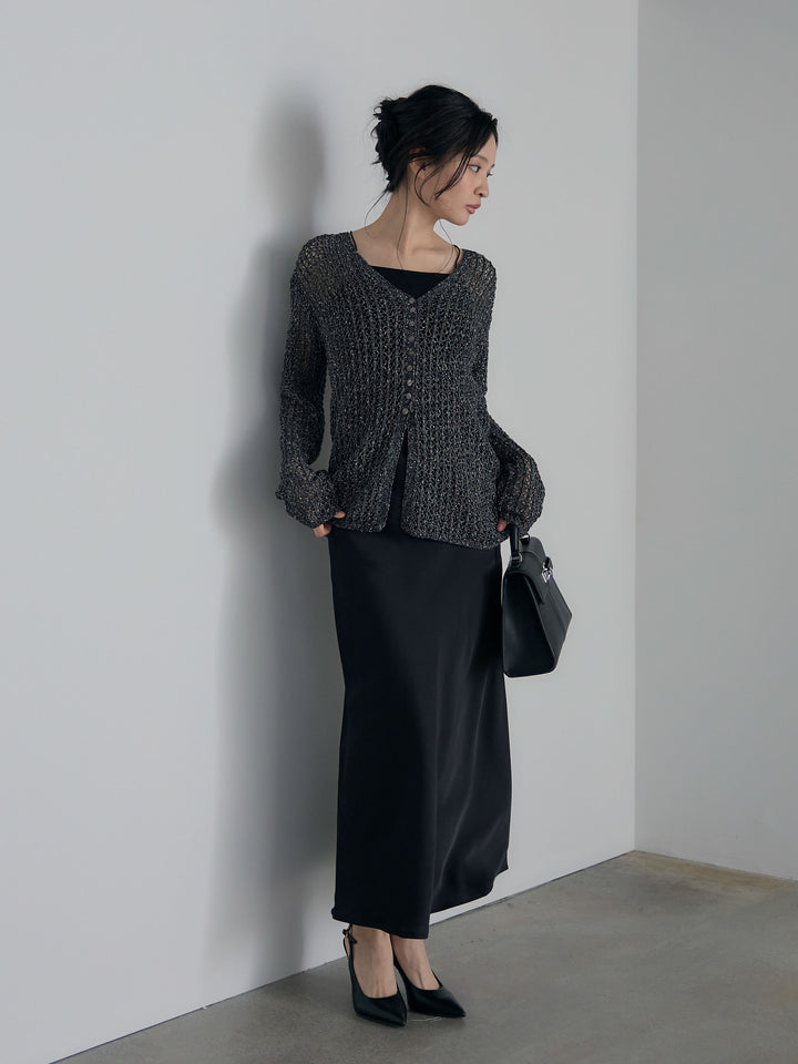 ネップメッシュVネックカーディガン