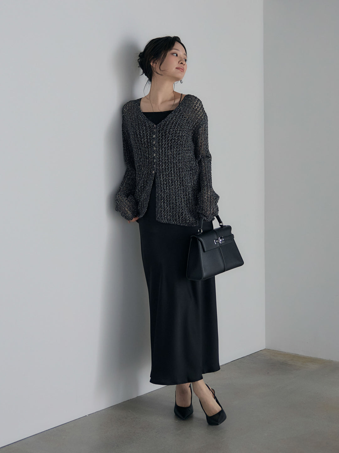 ネップメッシュVネックカーディガン