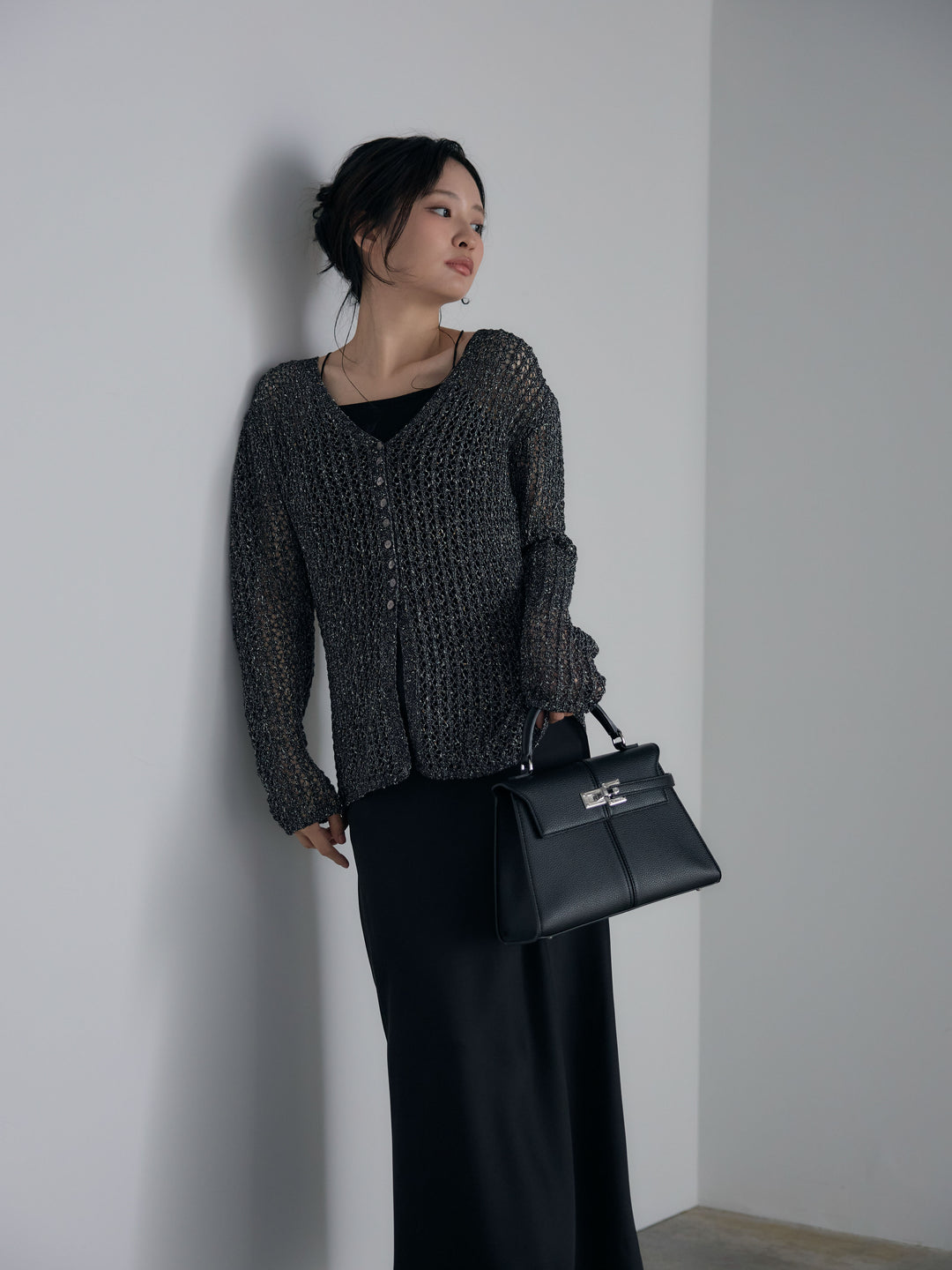 ネップメッシュVネックカーディガン