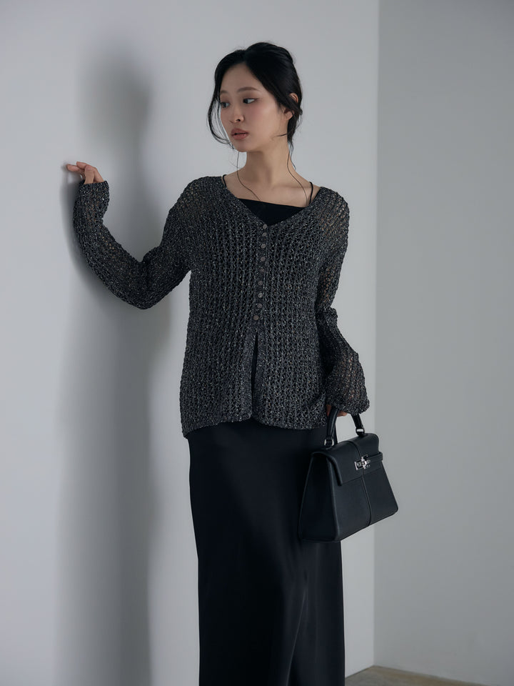 ネップメッシュVネックカーディガン