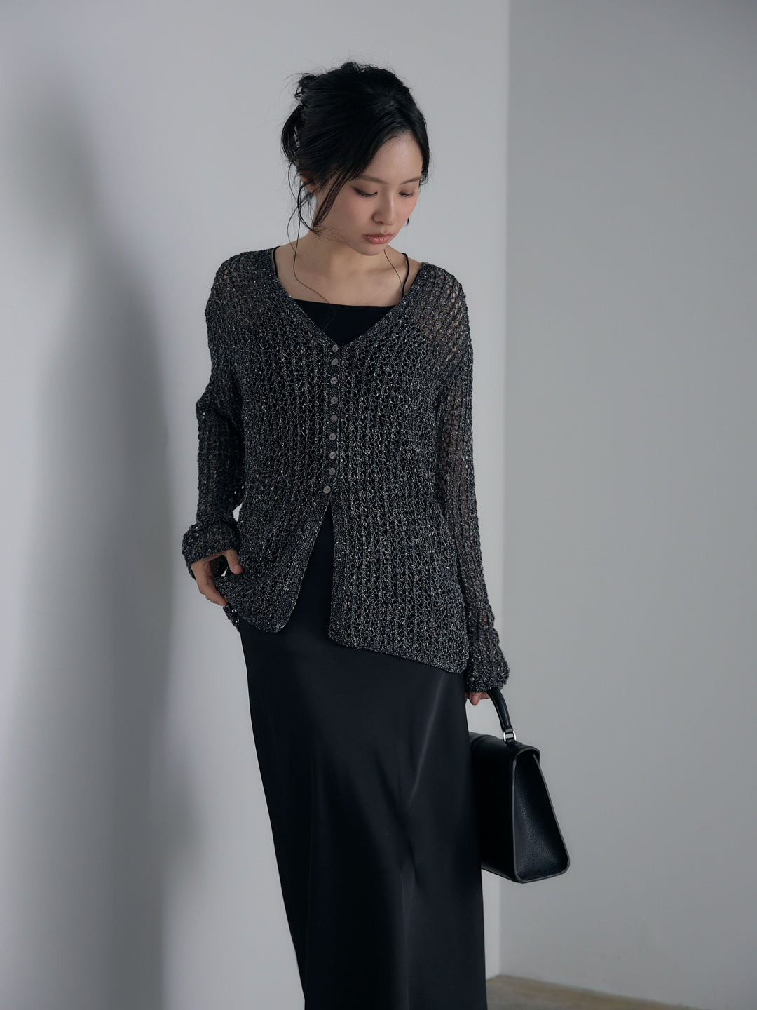 ネップメッシュVネックカーディガン