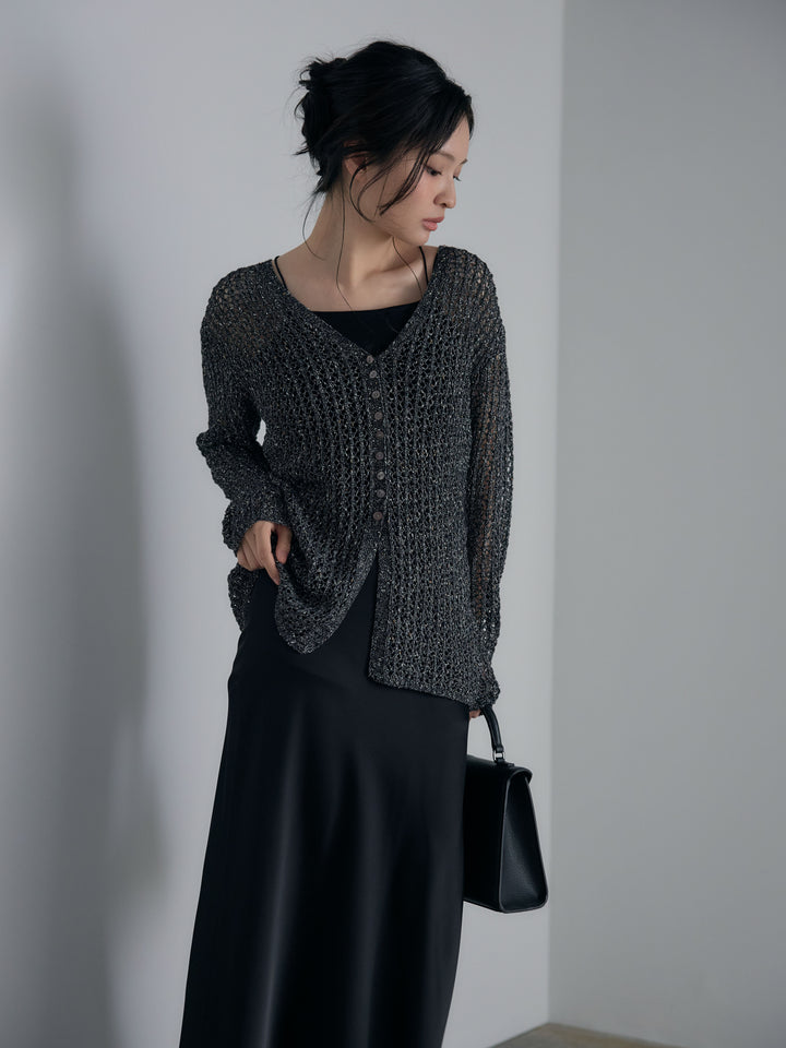ネップメッシュVネックカーディガン