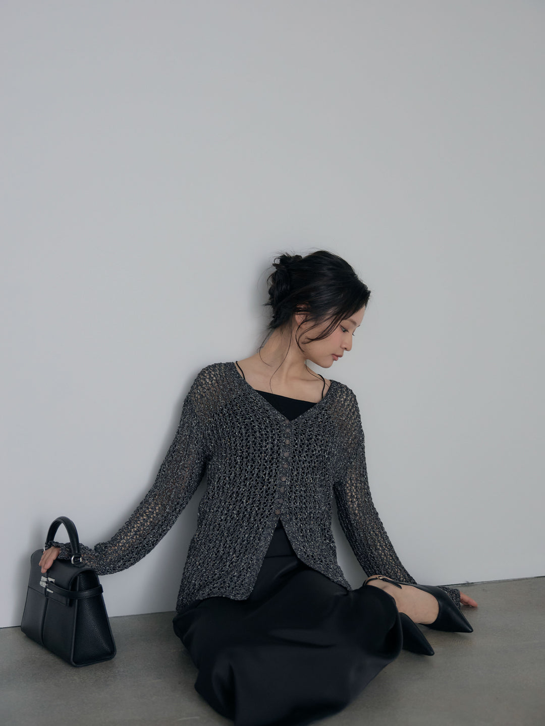 ネップメッシュVネックカーディガン