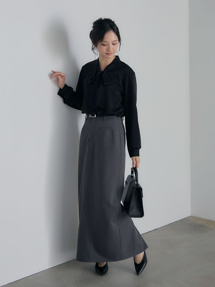 【SET】ボウタイサテンシャツ+【Essential】Authentic pencil skrt(2set)