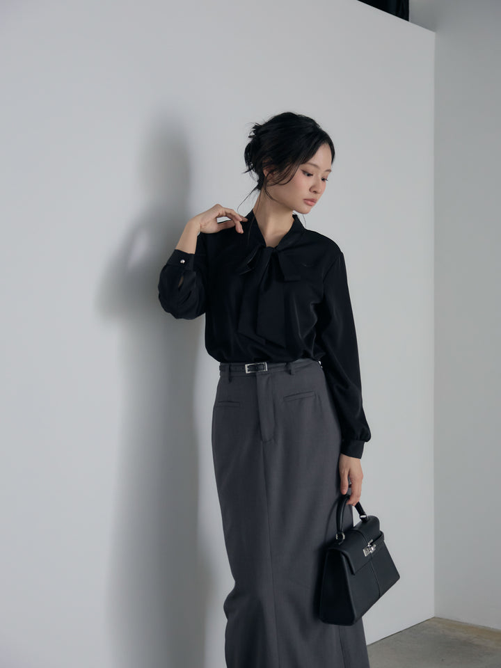 【SET】ボウタイサテンシャツ+【Essential】Authentic pencil skrt(2set)