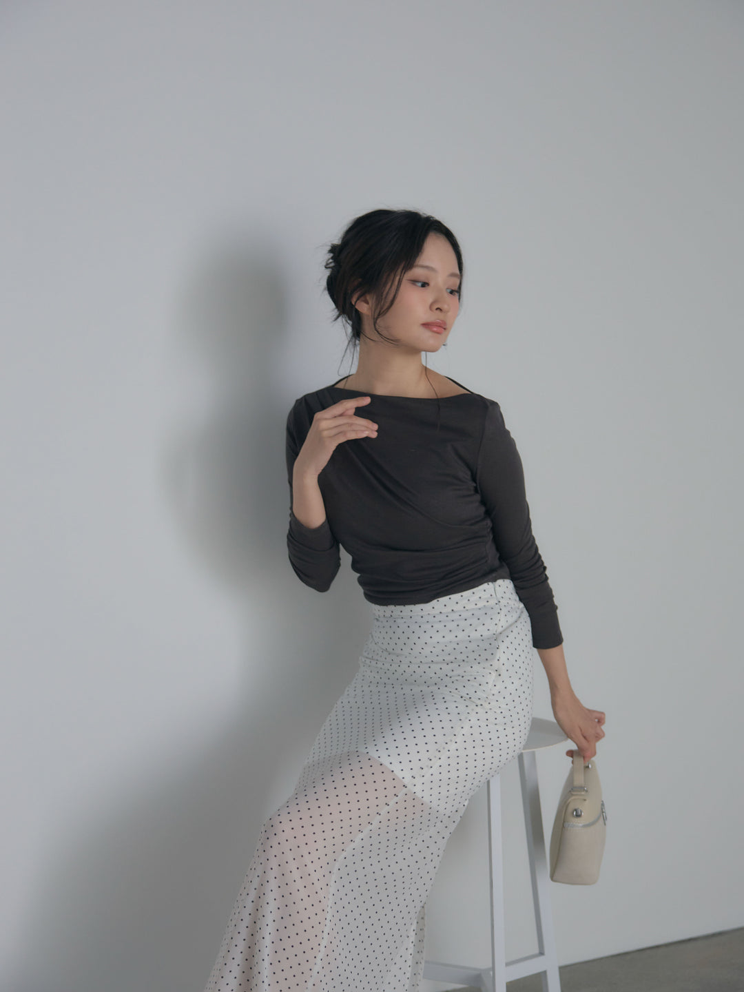 メッシュドレープトップス