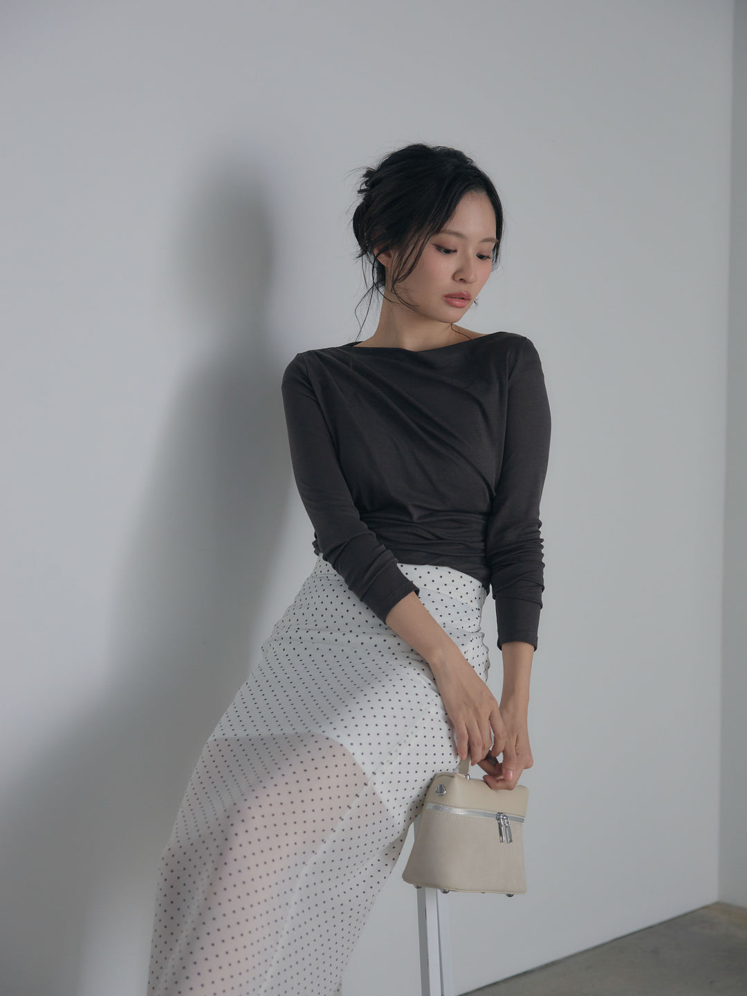 メッシュドレープトップス