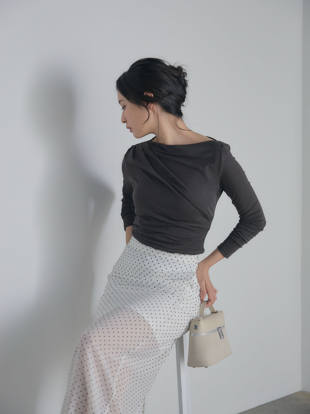 メッシュドレープトップス