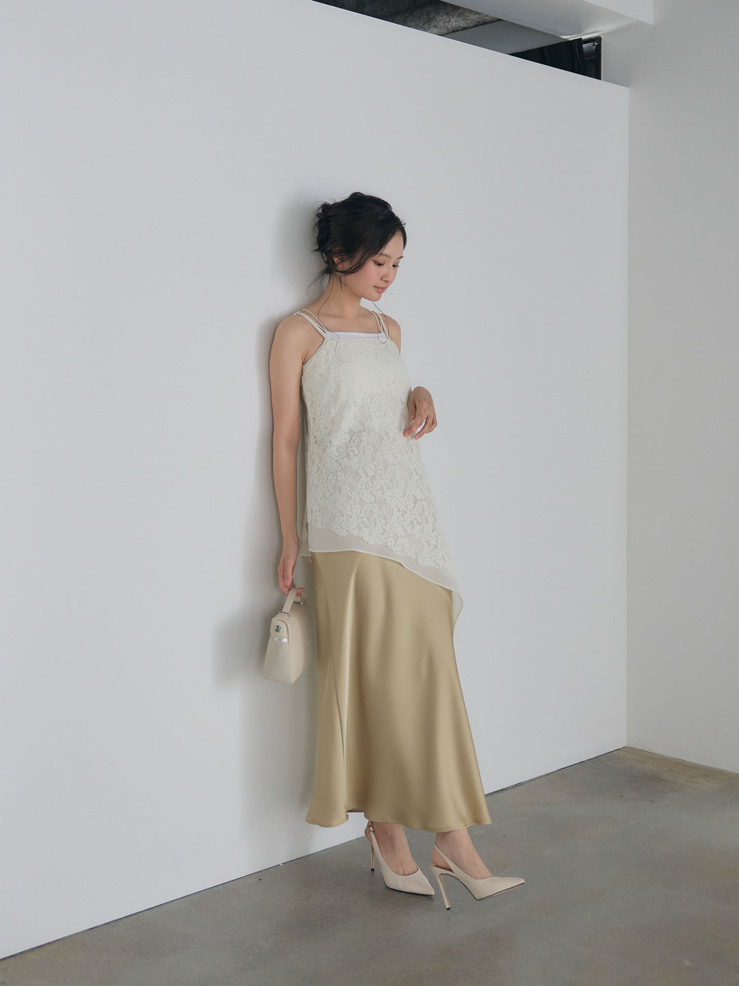 チュールレイヤードジャガードレースキャミソール