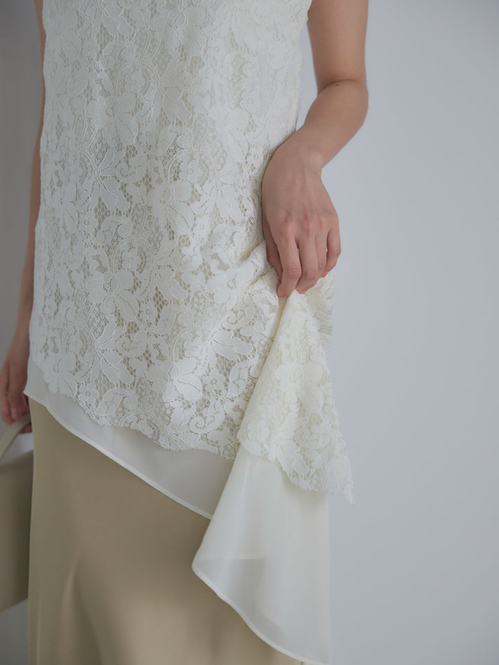 チュールレイヤードジャガードレースキャミソール