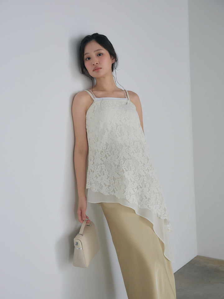 チュールレイヤードジャガードレースキャミソール