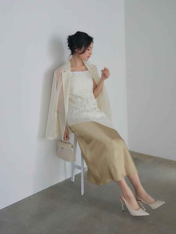 チュールレイヤードジャガードレースキャミソール