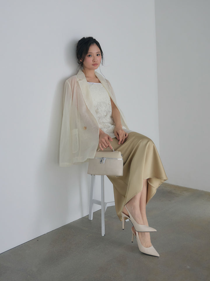 チュールレイヤードジャガードレースキャミソール