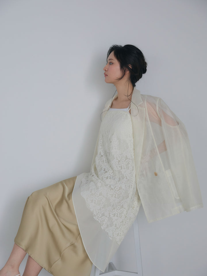 チュールレイヤードジャガードレースキャミソール