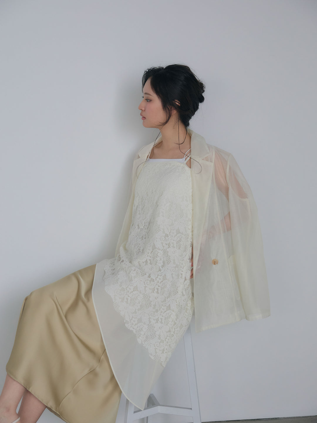 チュールレイヤードジャガードレースキャミソール