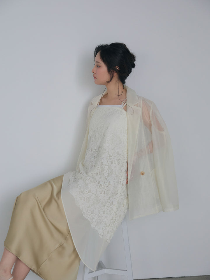 チュールレイヤードジャガードレースキャミソール