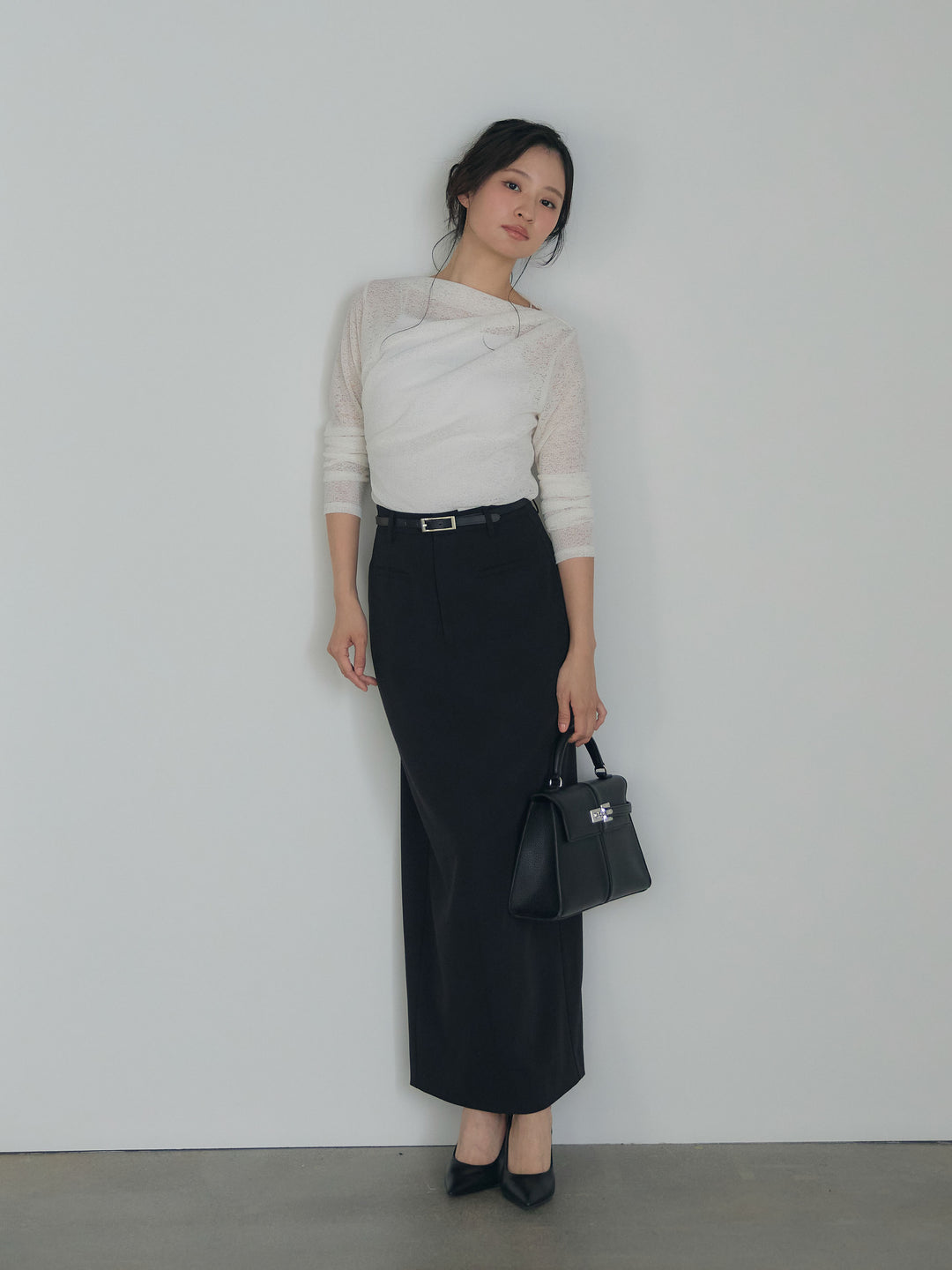 【SET】カットレースドレープトップス+【Essential】Authentic pencil skrt(2set)