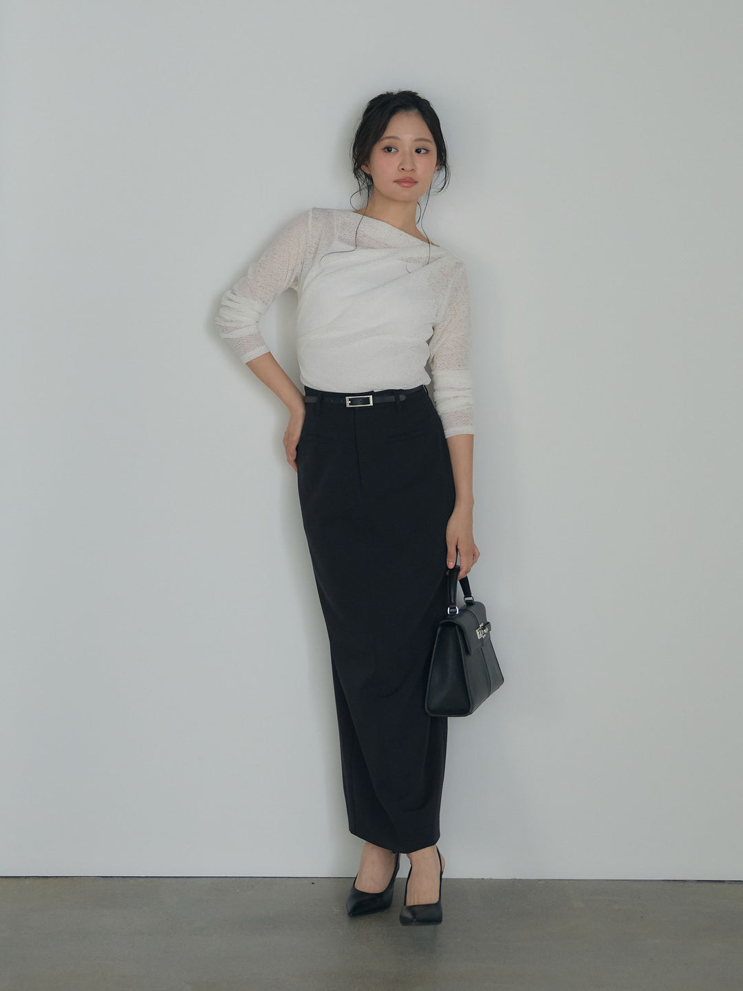 【SET】カットレースドレープトップス+【Essential】Authentic pencil skrt(2set)