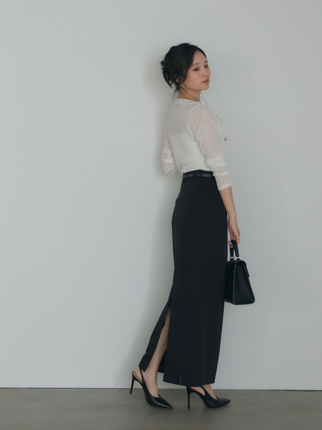 【SET】カットレースドレープトップス+【Essential】Authentic pencil skrt(2set)