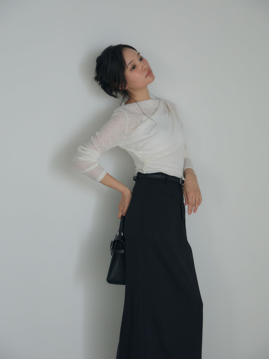 【SET】カットレースドレープトップス+【Essential】Authentic pencil skrt(2set)