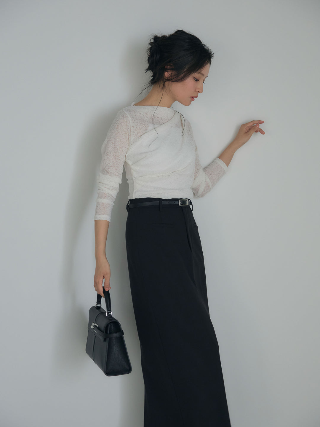 【SET】カットレースドレープトップス+【Essential】Authentic pencil skrt(2set)