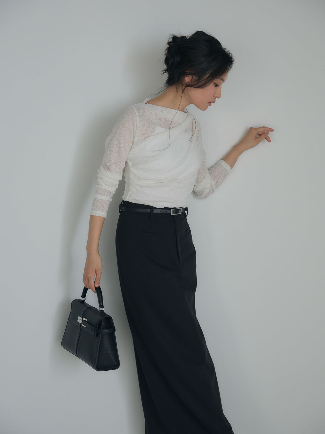 【SET】カットレースドレープトップス+【Essential】Authentic pencil skrt(2set)