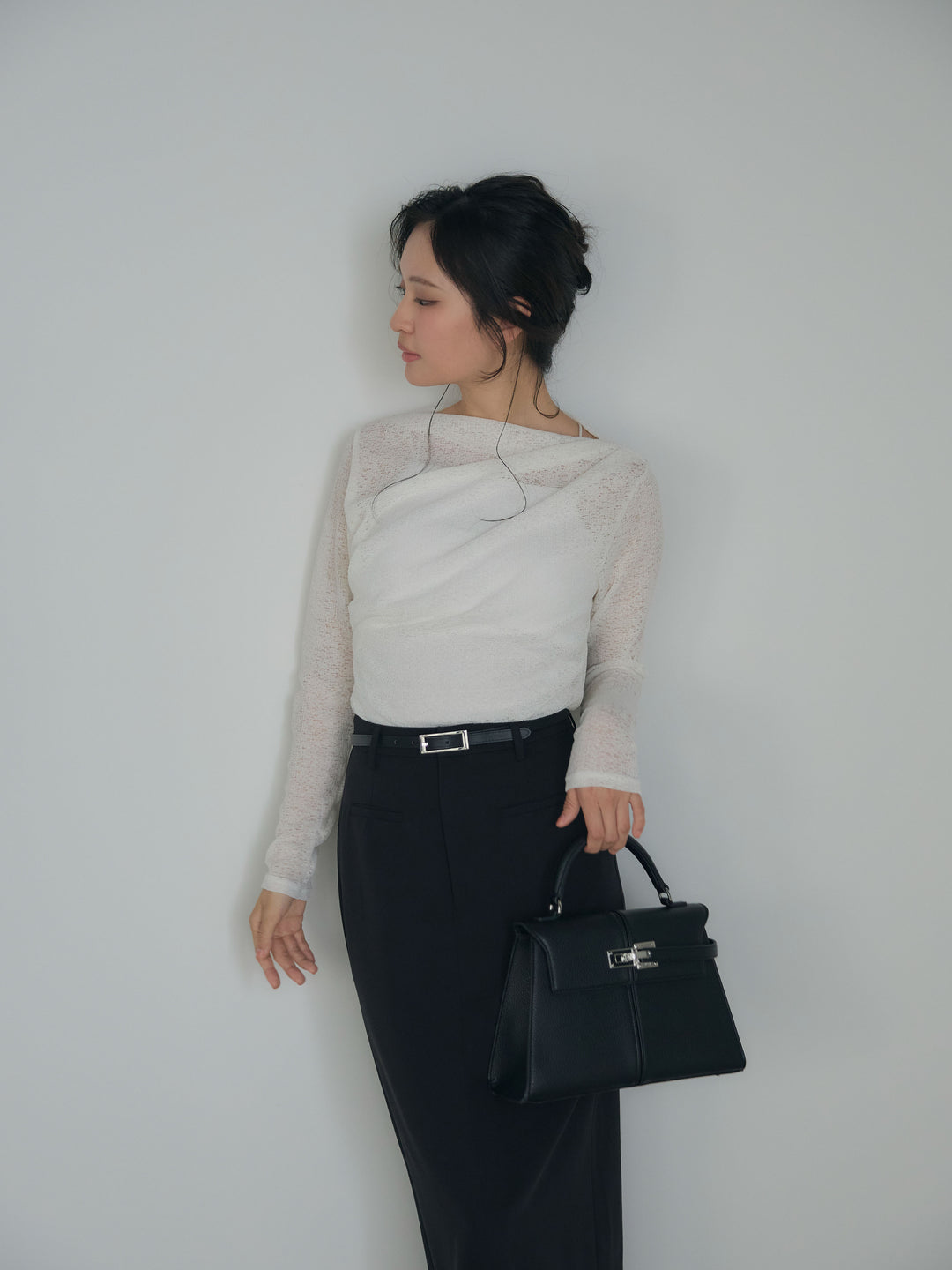【SET】カットレースドレープトップス+【Essential】Authentic pencil skrt(2set)