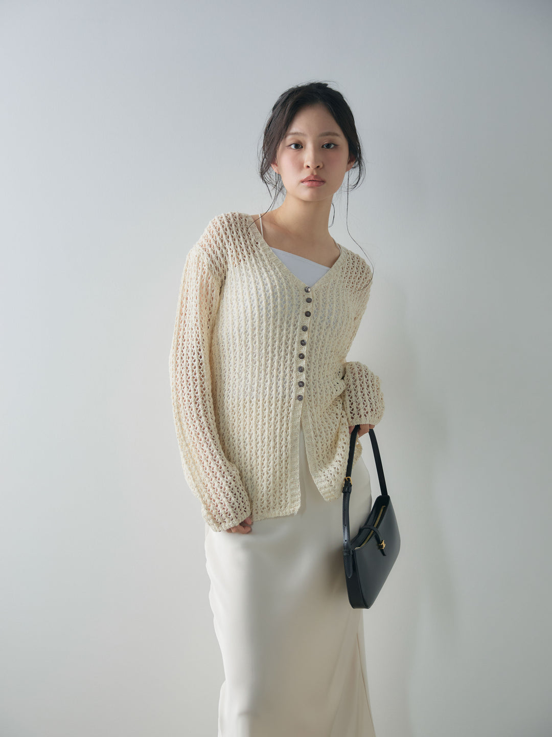 ネップメッシュVネックカーディガン