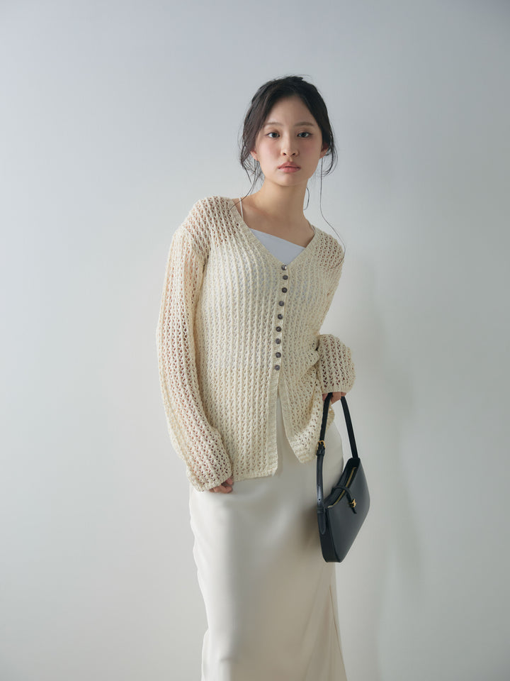 ネップメッシュVネックカーディガン