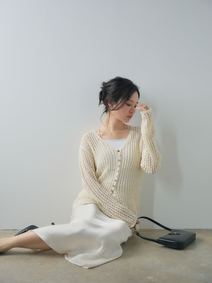 ネップメッシュVネックカーディガン