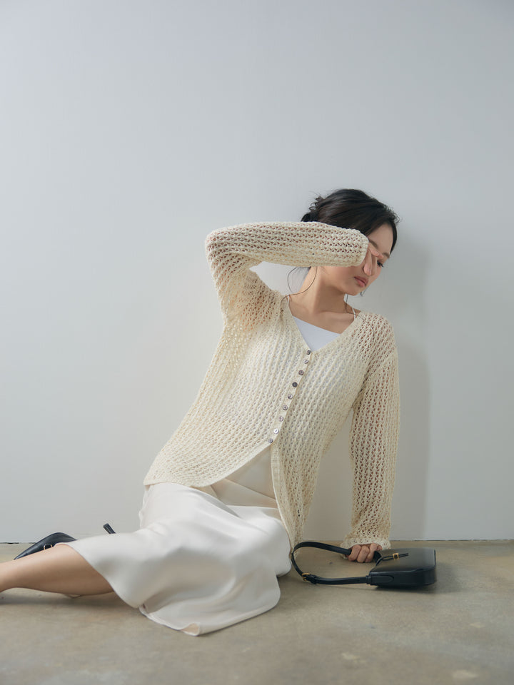 ネップメッシュVネックカーディガン