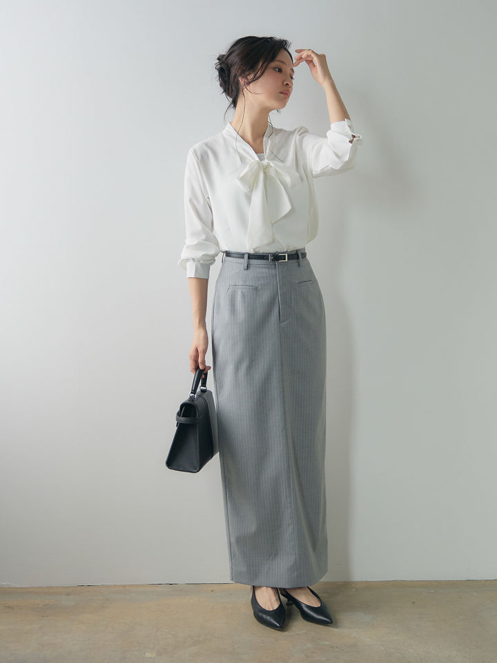 【SET】ボウタイサテンシャツ+【Essential】Authentic pencil skrt(2set)