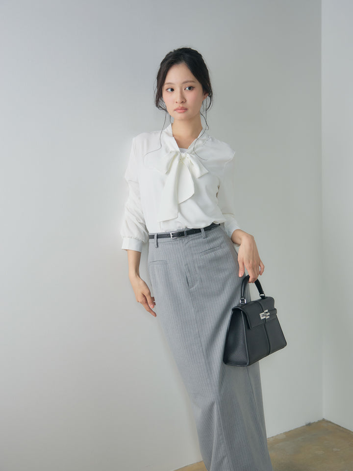 【SET】ボウタイサテンシャツ+【Essential】Authentic pencil skrt(2set)