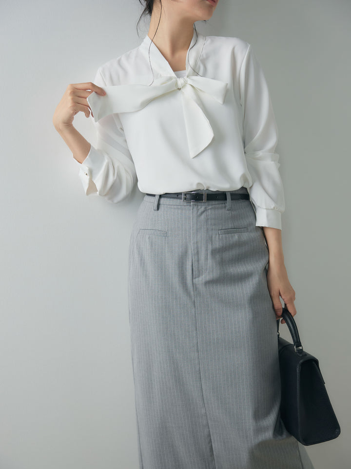 【SET】ボウタイサテンシャツ+【Essential】Authentic pencil skrt(2set)