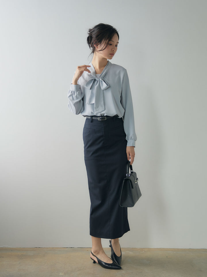 【SET】ボウタイサテンシャツ+【Essential】Authentic pencil skrt(2set)