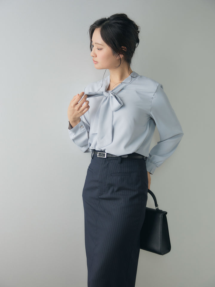 【SET】ボウタイサテンシャツ+【Essential】Authentic pencil skrt(2set)
