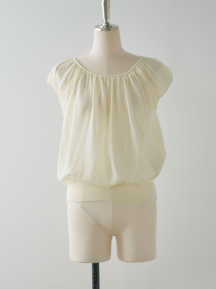 ラウンドネックシーアニットトップス