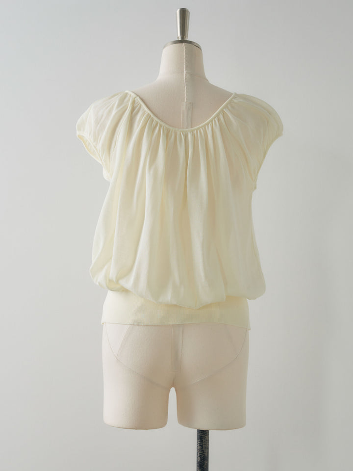 ラウンドネックシーアニットトップス