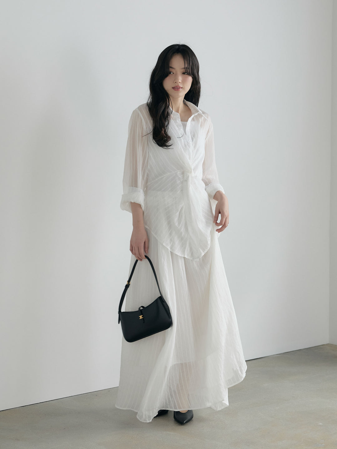 フロントツイストストライプシャツ&スカートSET UP