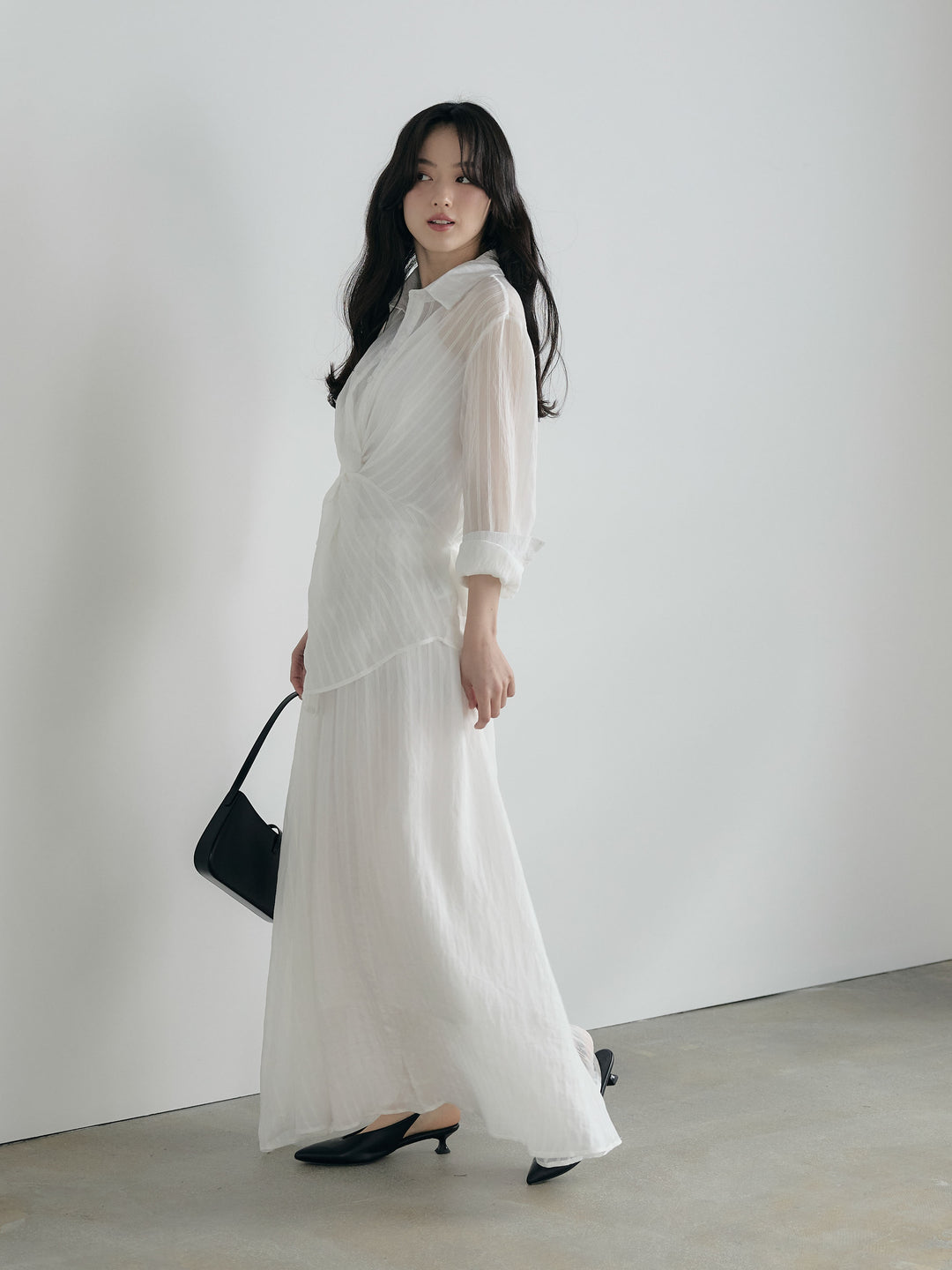 フロントツイストストライプシャツ&スカートSET UP