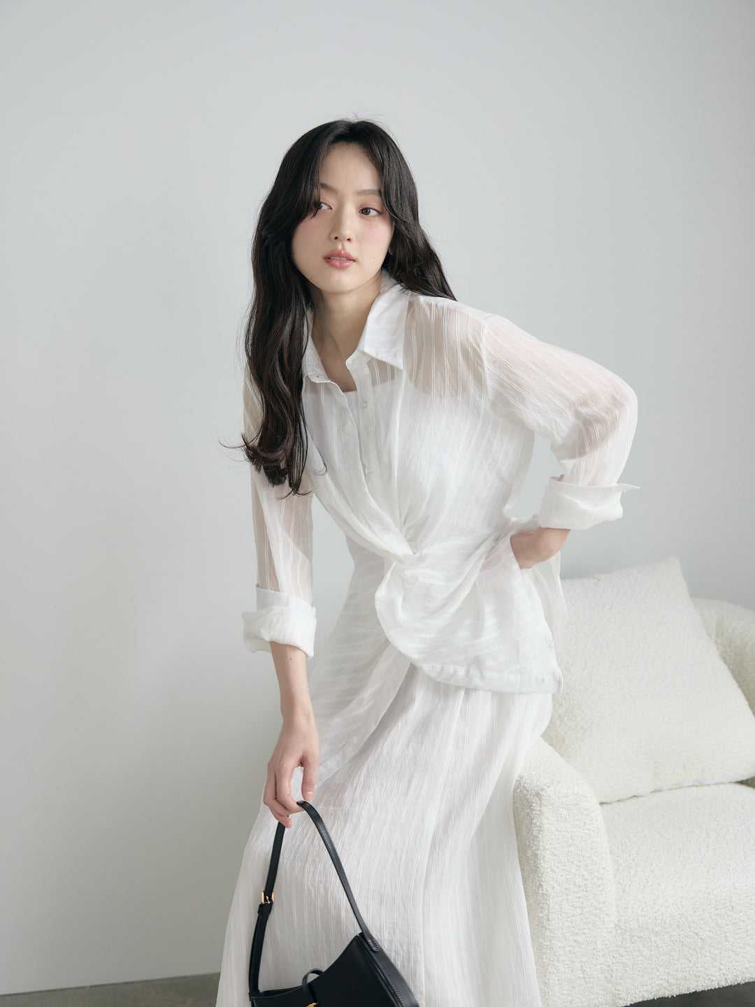 フロントツイストストライプシャツ&スカートSET UP