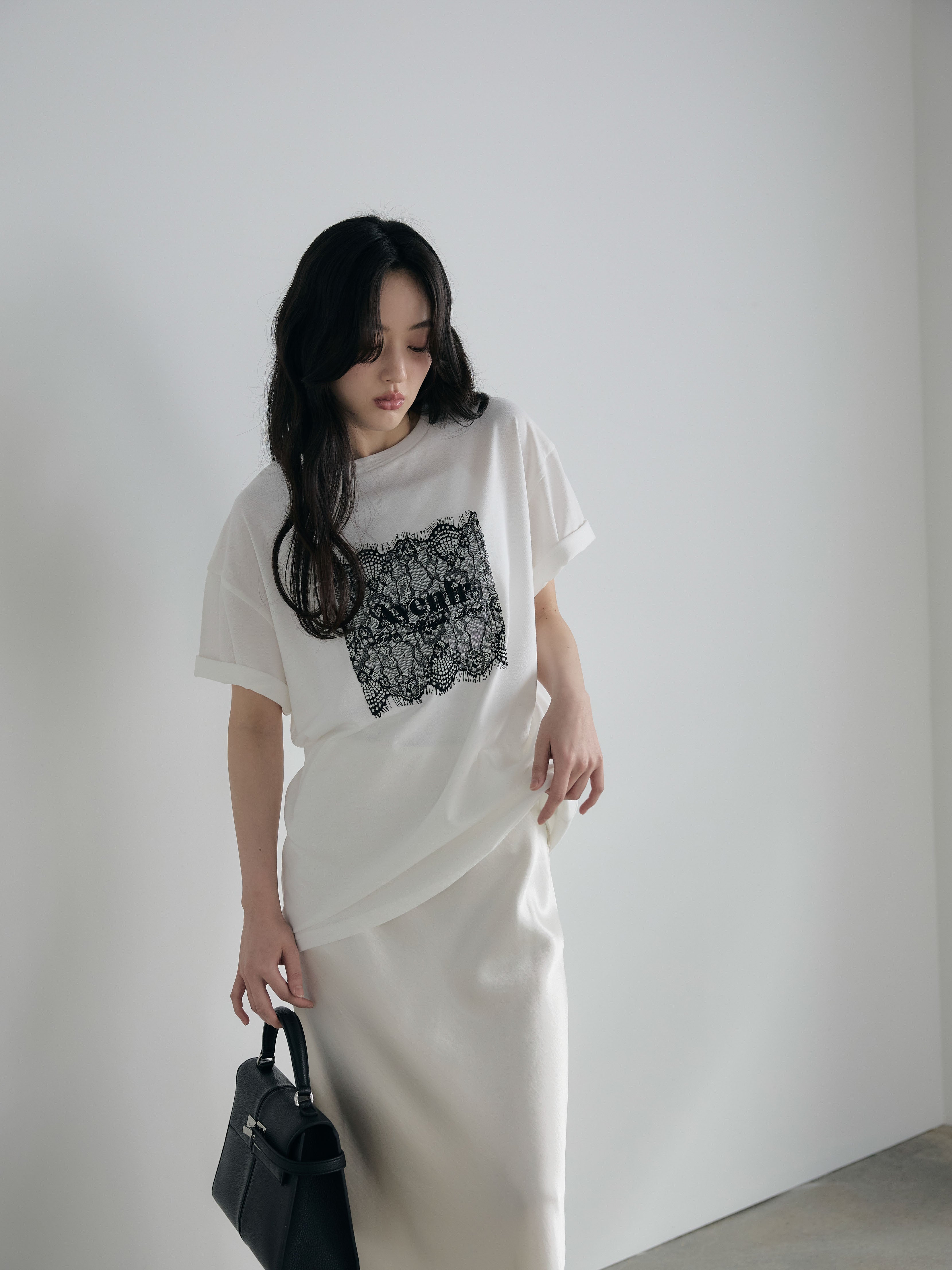 SET】【cool touch】レースロゴ刺繍Tシャツ+リュクスAラインサテン