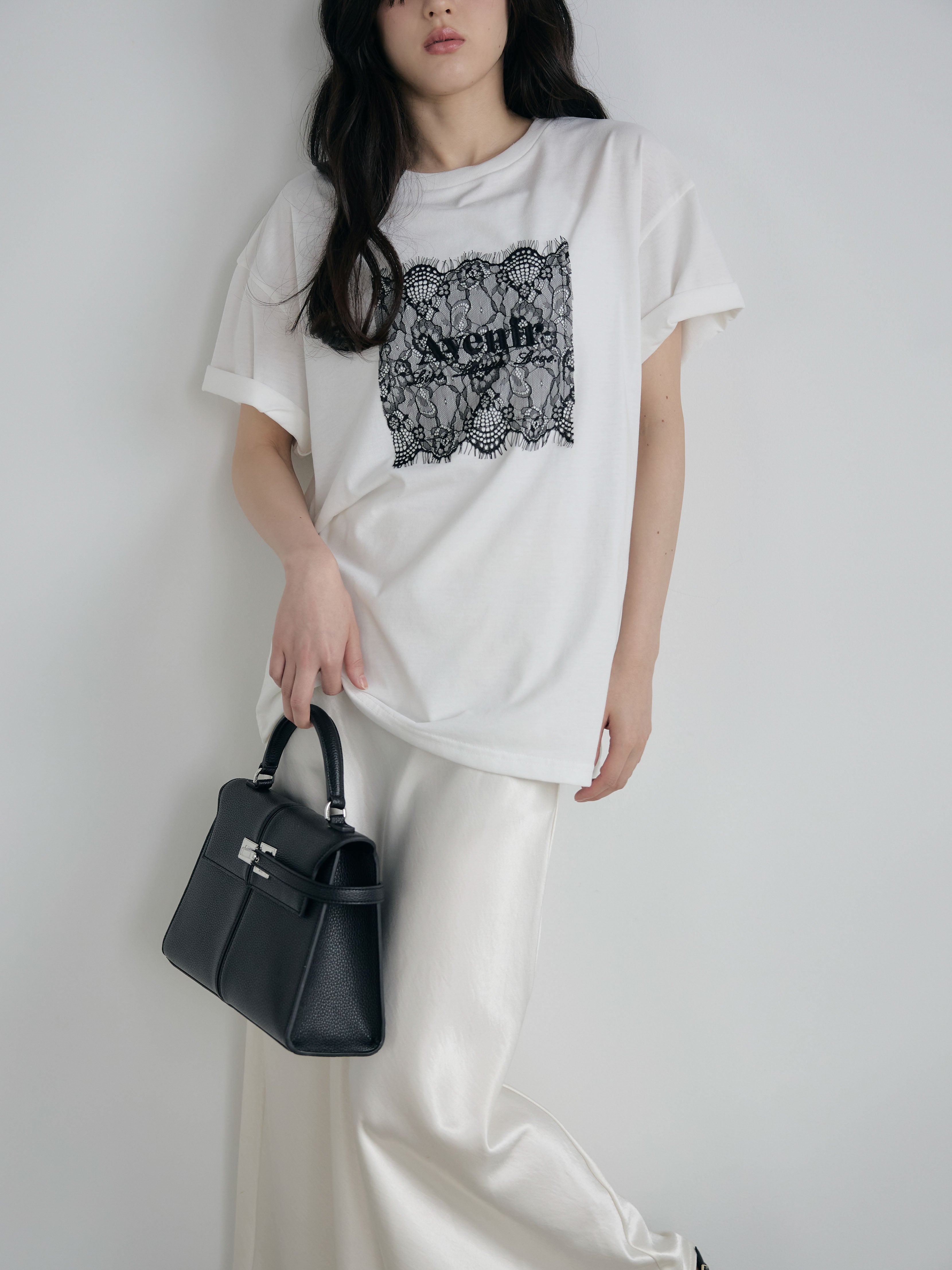 SET】【cool touch】レースロゴ刺繍Tシャツ+リュクスAラインサテン
