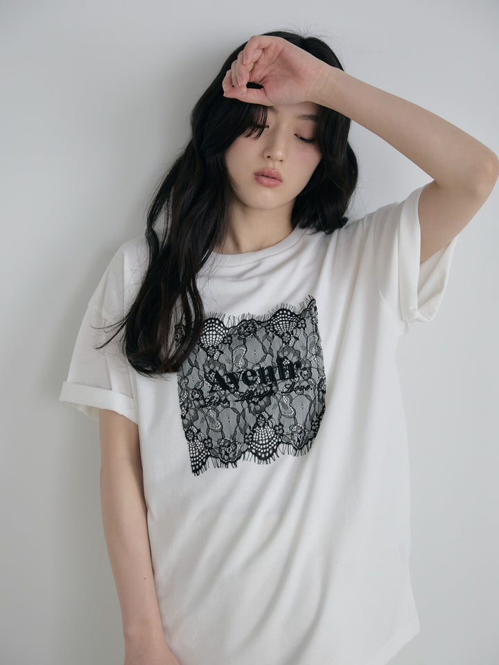 【SET】【cool touch】レースロゴ刺繍Tシャツ+リュクスAラインサテンスカート(2set)