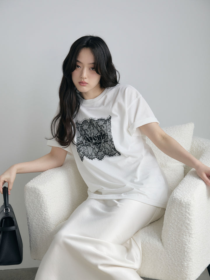 【cool touch】レースロゴ刺繍Tシャツ