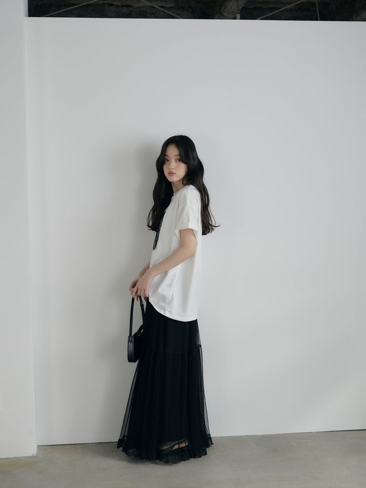 【cool touch】レースロゴ刺繍Tシャツ