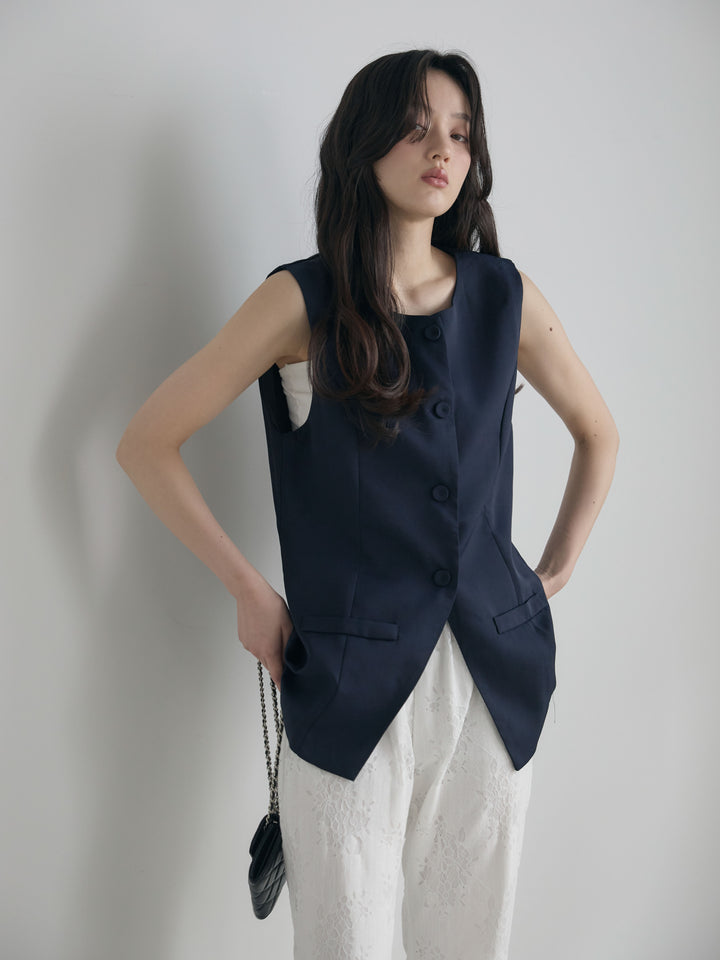 【SET】クルーネックミディベスト+【Essential】Lace soft flare pants(2set)