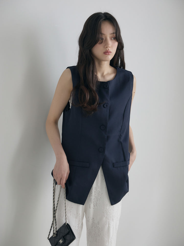 【SET】クルーネックミディベスト+【Essential】Lace soft flare pants(2set)