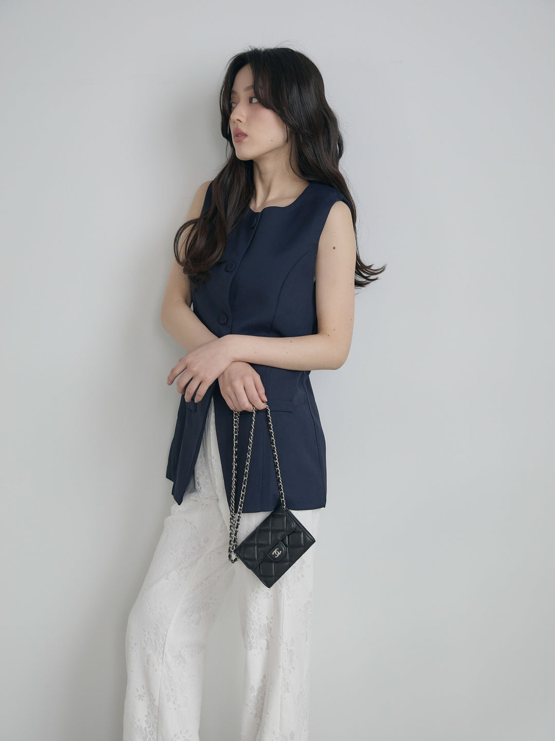 【SET】クルーネックミディベスト+【Essential】Lace soft flare pants(2set)